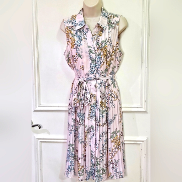 Nanette Lepore Pink/Green Multi-Color Floral Pleated Sleeveless Dress,Size 10 - Picture 11 of 16